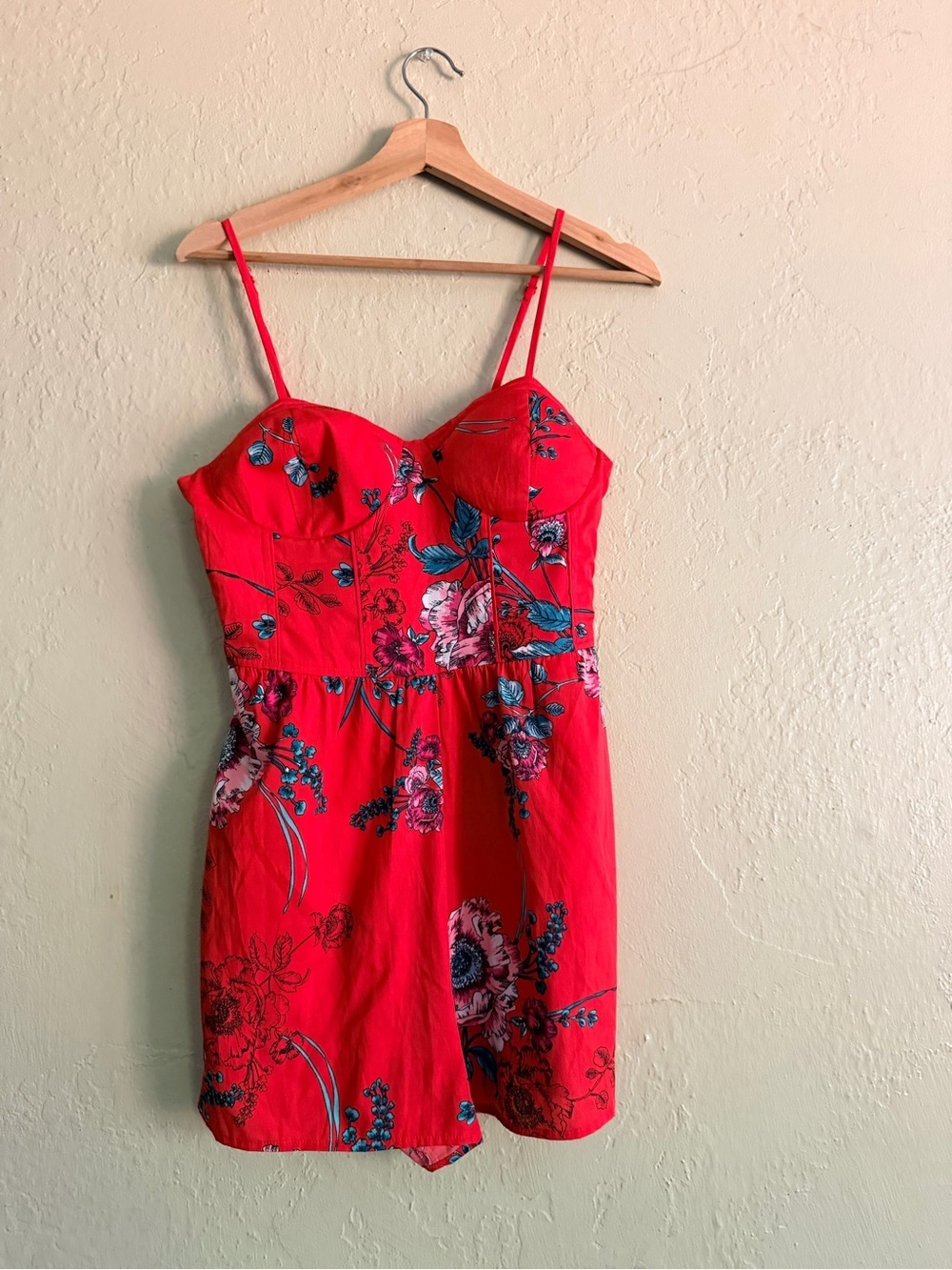 Band of Gypsies Red Floral Spaghetti-Strap Romper